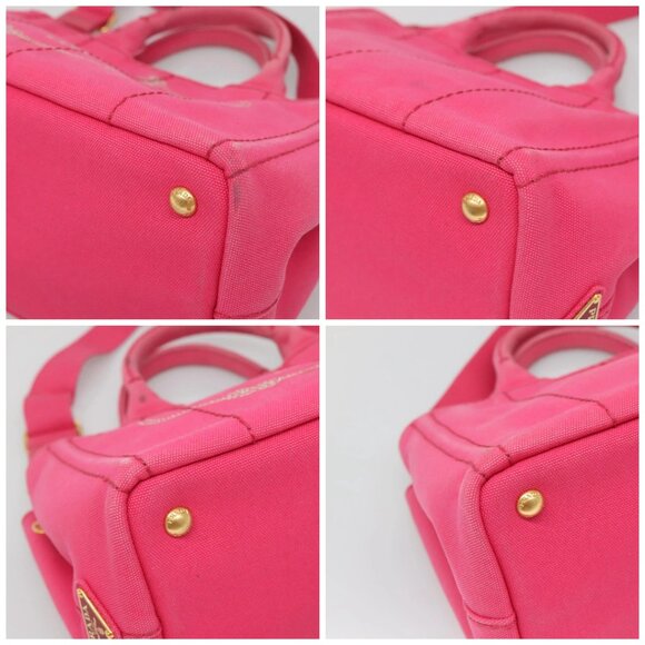 PRADA Canapa PM Hand Bag Canvas Pink Gold - Picture 16 of 16